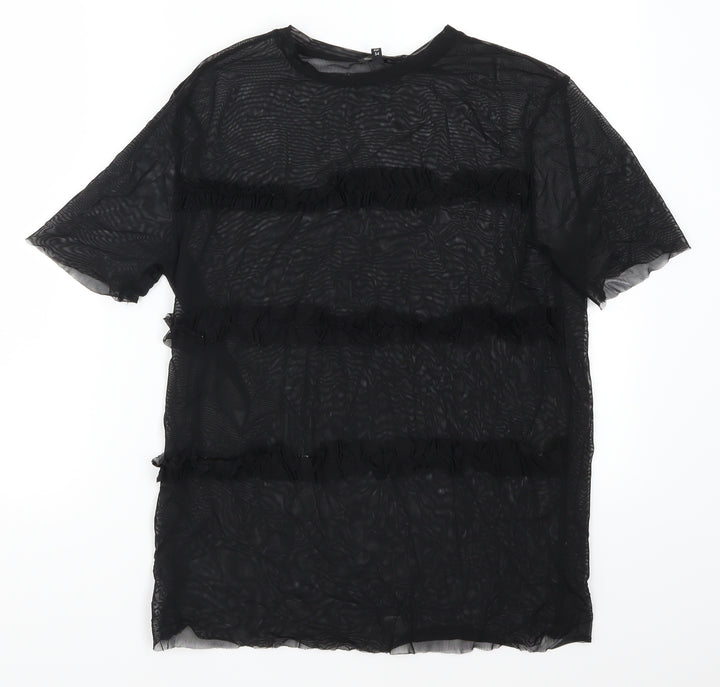 River Island Womens Black Mesh Basic T-Shirt Size 8