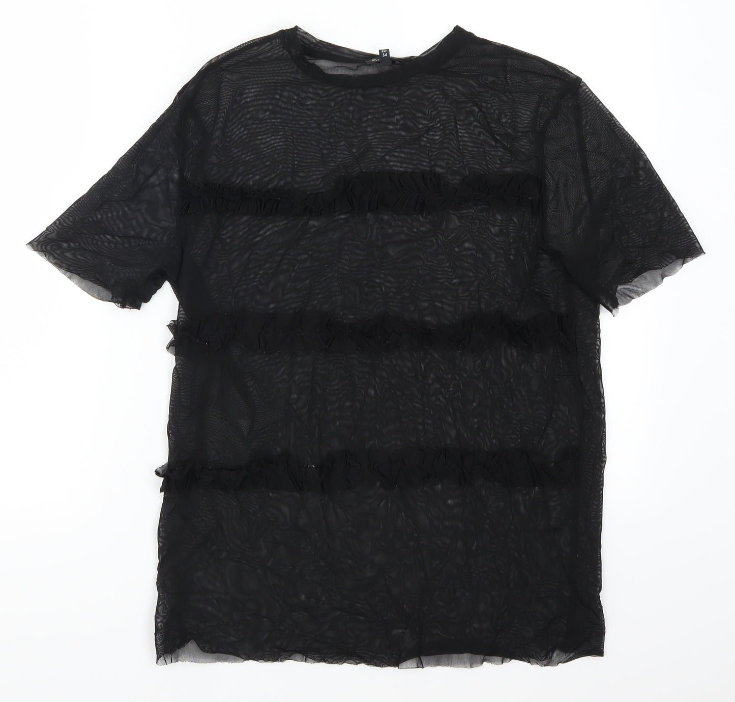River Island Womens Black  Mesh Basic T-Shirt Size 8