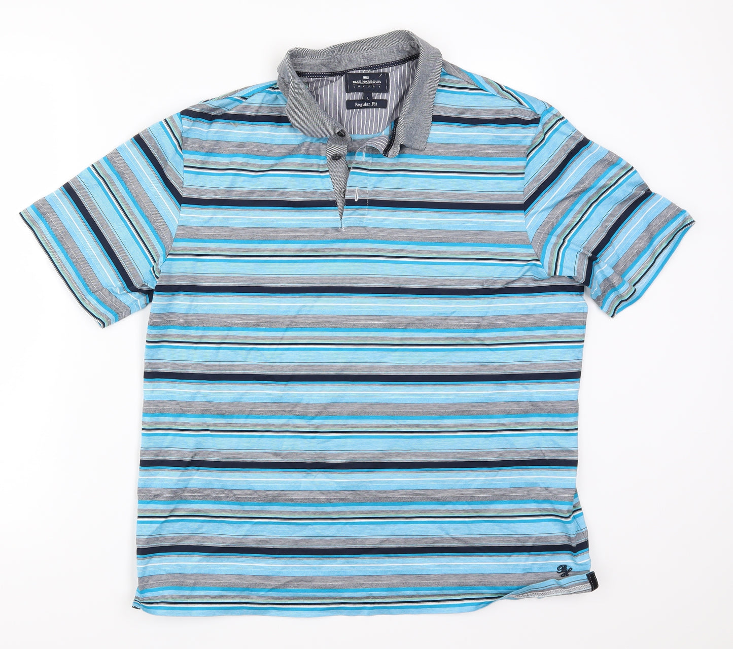 Blue Harbour Mens Blue Striped   Polo Size L
