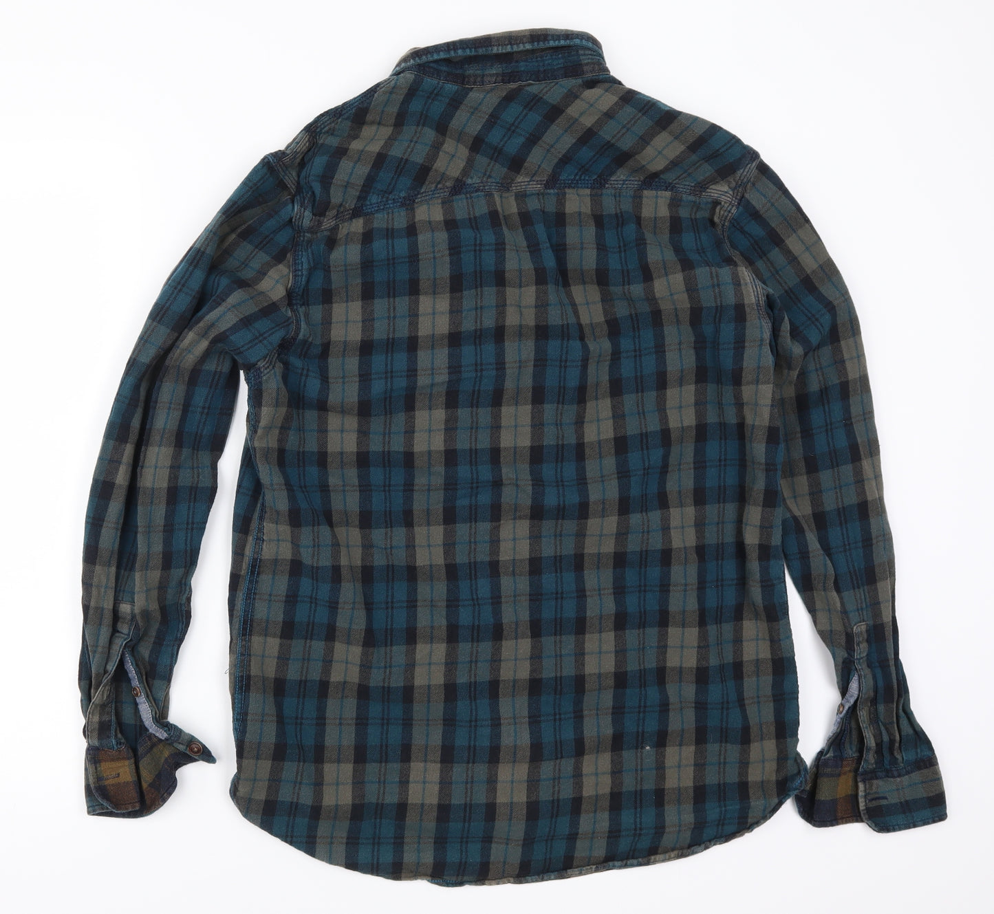 Mantaray Mens Blue Check   Button-Up Size M