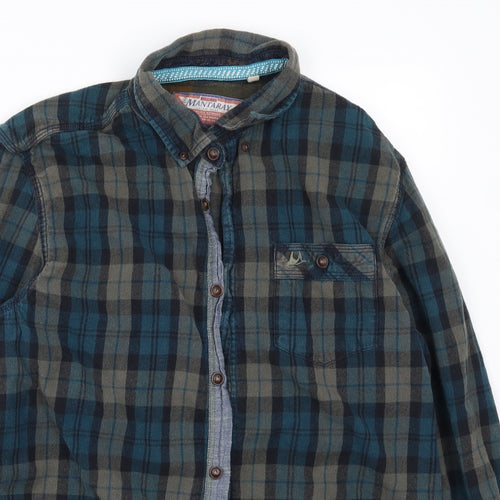 Mantaray Mens Blue Check   Button-Up Size M
