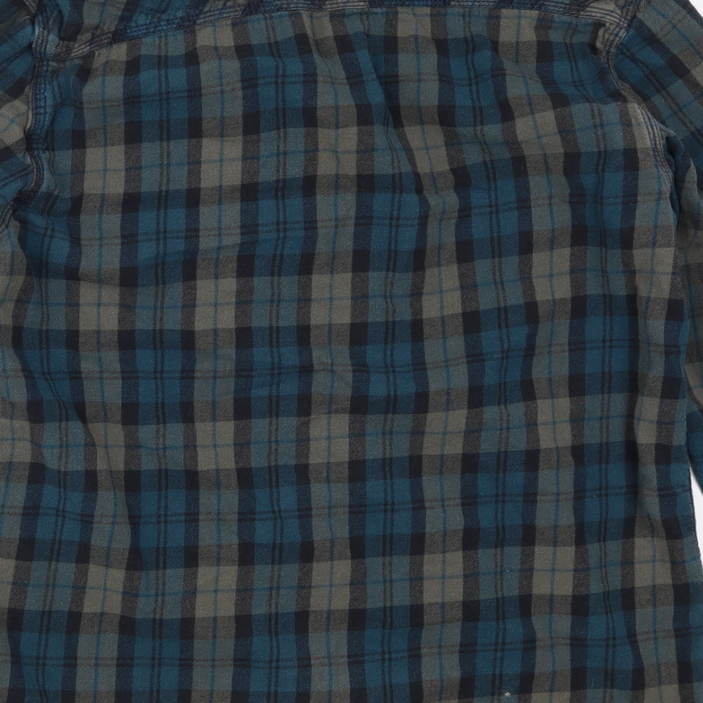 Mantaray Mens Blue Check   Button-Up Size M