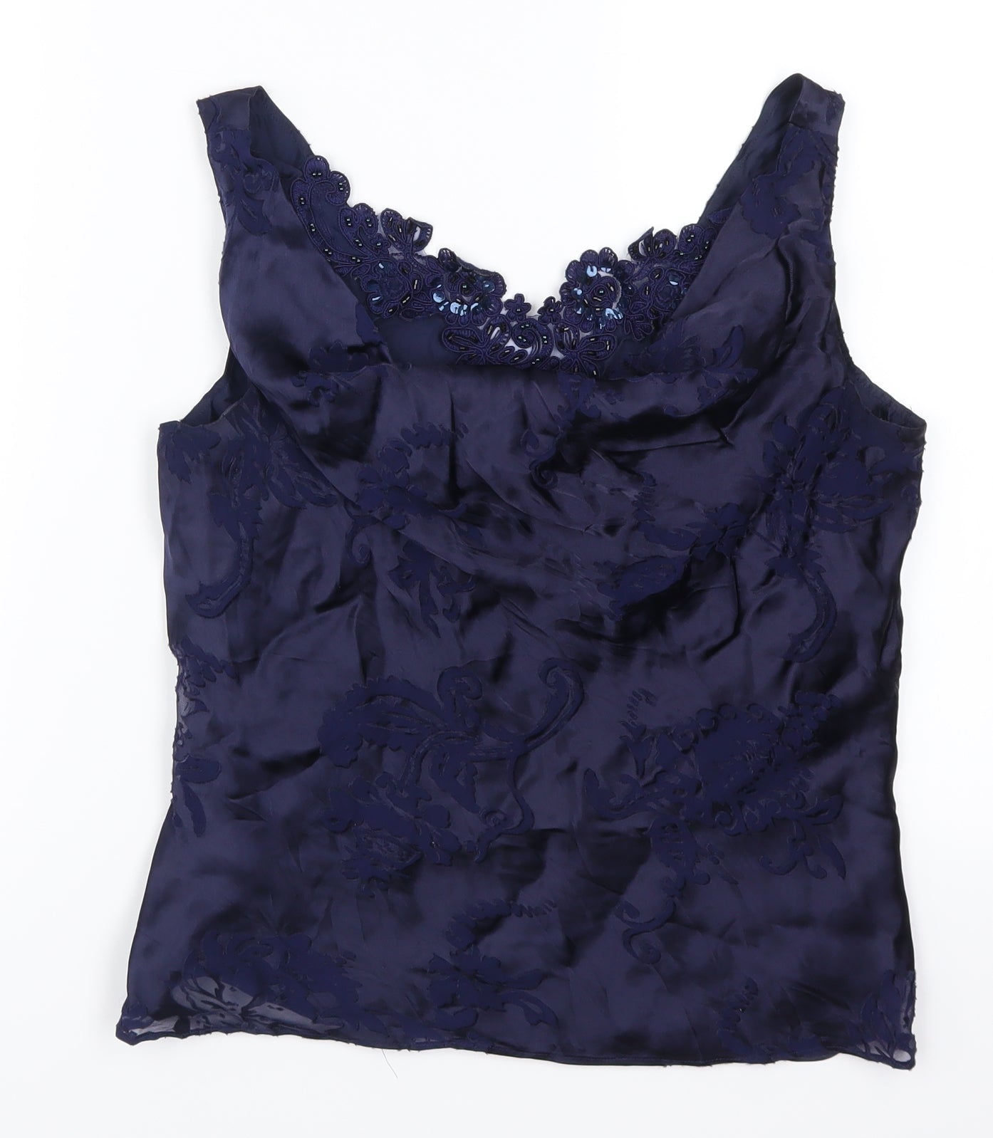 Laura Ashley Womens Blue Floral Lace Basic Tank Size 12