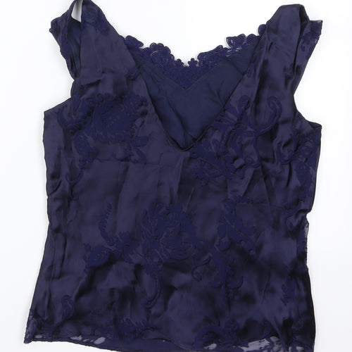 Laura Ashley Womens Blue Floral Lace Basic Tank Size 12