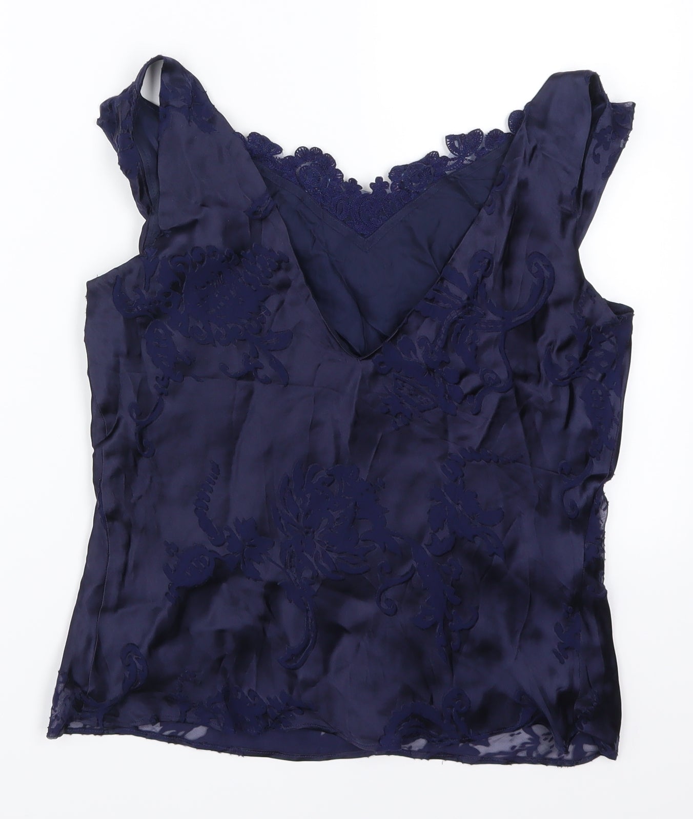 Laura Ashley Womens Blue Floral Lace Basic Tank Size 12