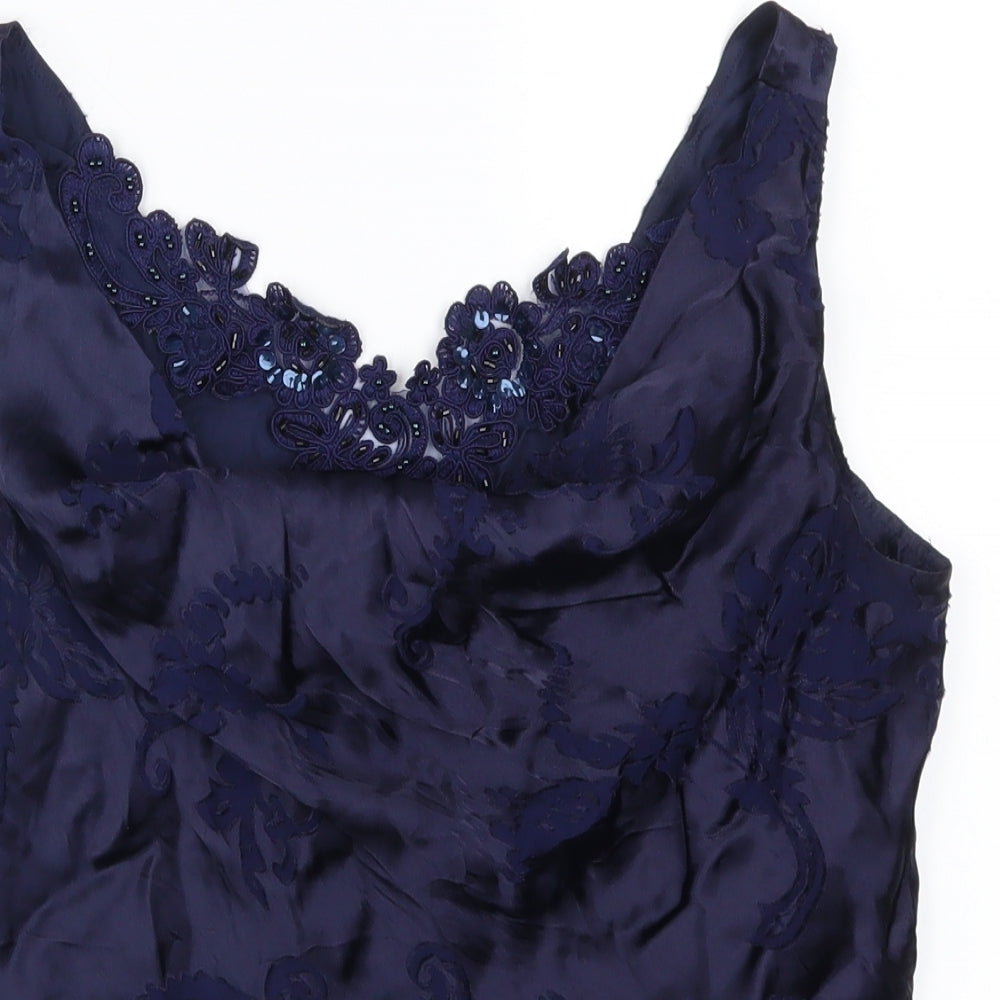 Laura Ashley Womens Blue Floral Lace Basic Tank Size 12