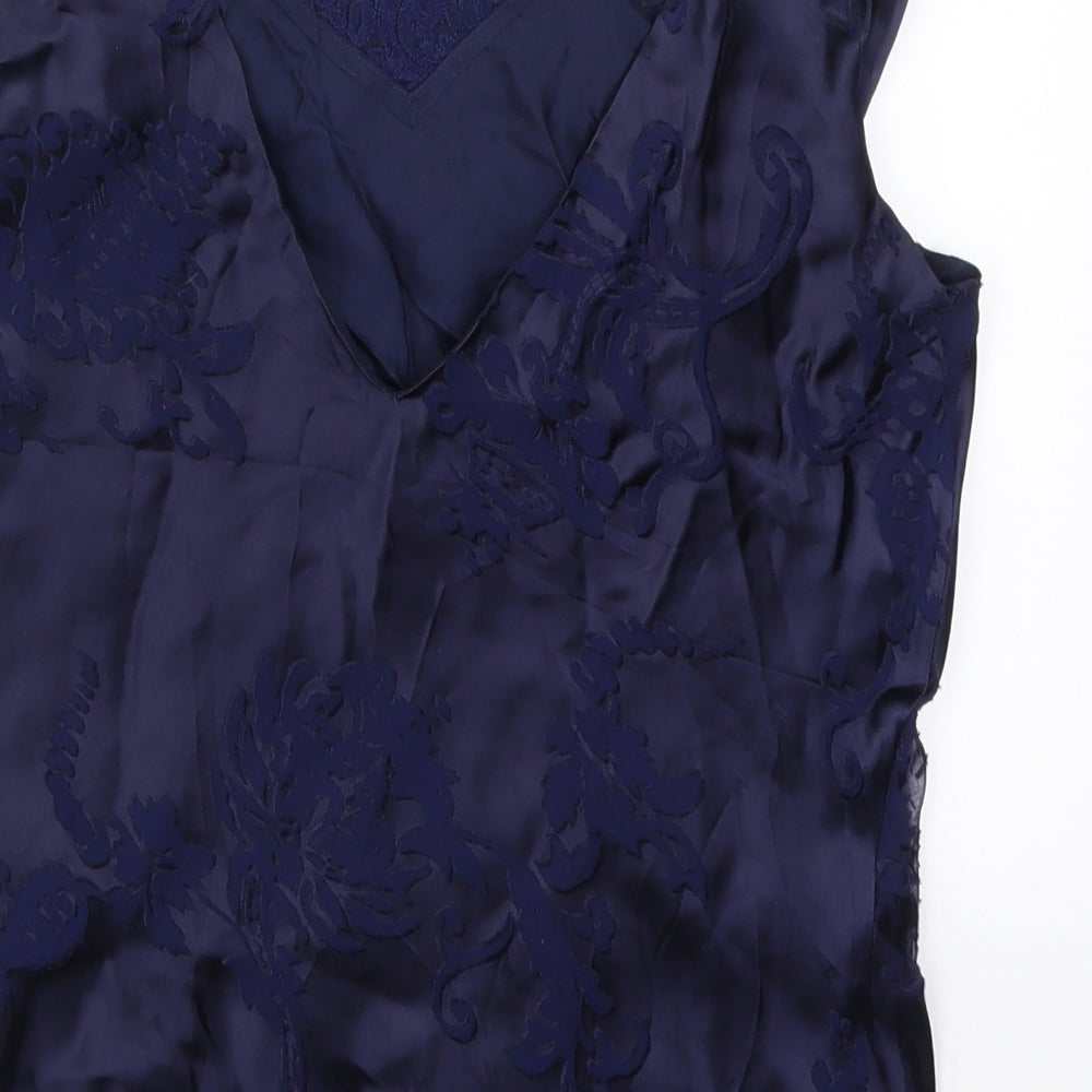 Laura Ashley Womens Blue Floral Lace Basic Tank Size 12