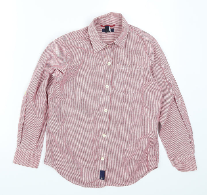 Gap Boys Red Striped Basic Button-Up Size 8-9 Years