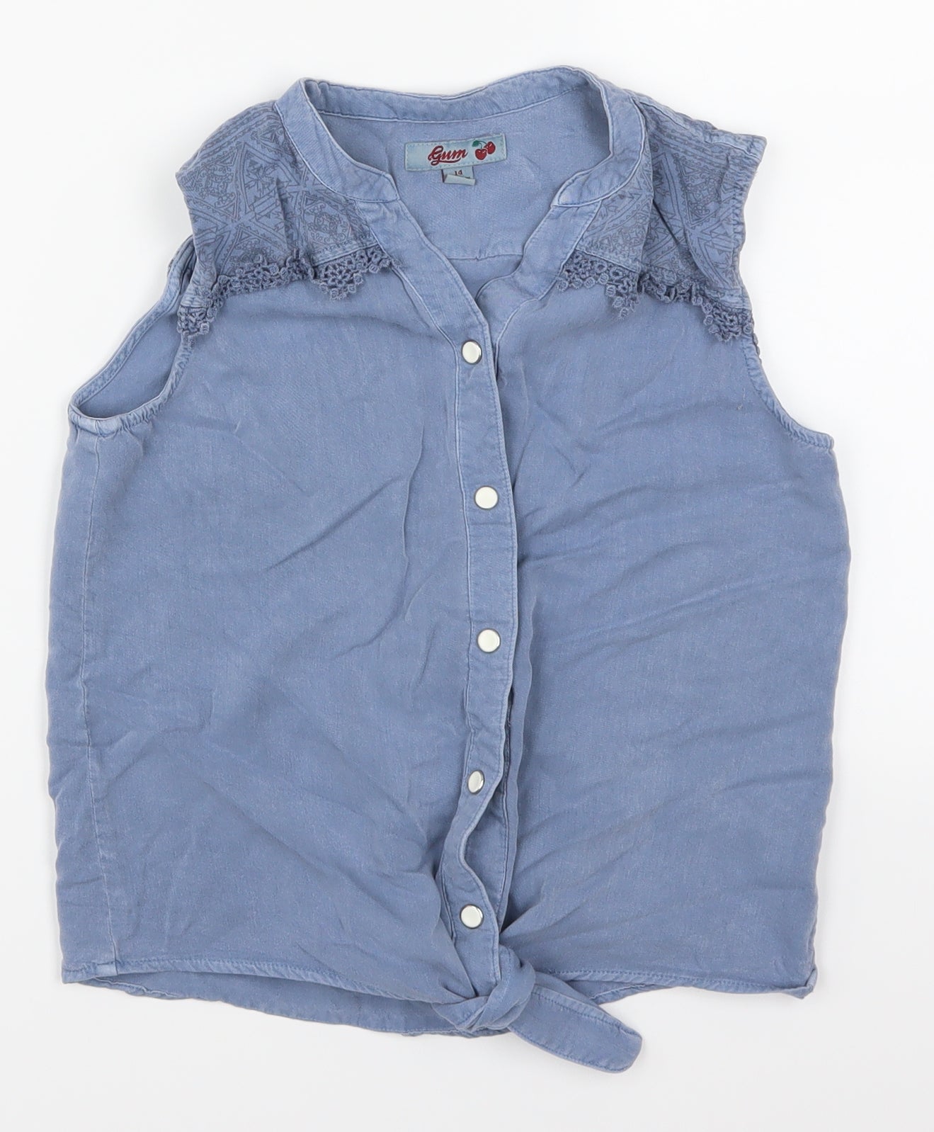 Blue Girls Blue Geometric  Basic Button-Up Size 14 Years