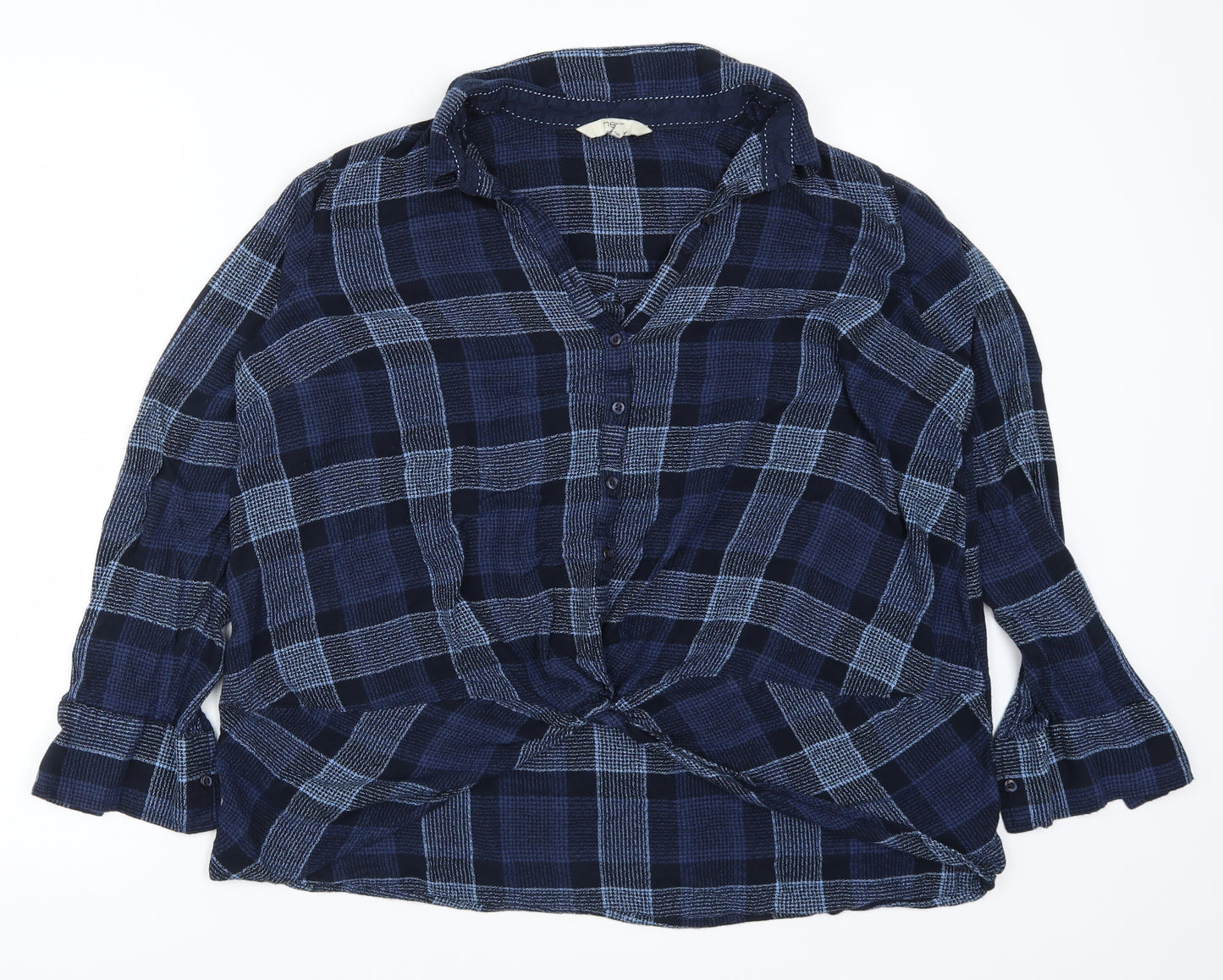 NEXT Womens Blue Check  Basic Button-Up Size 18