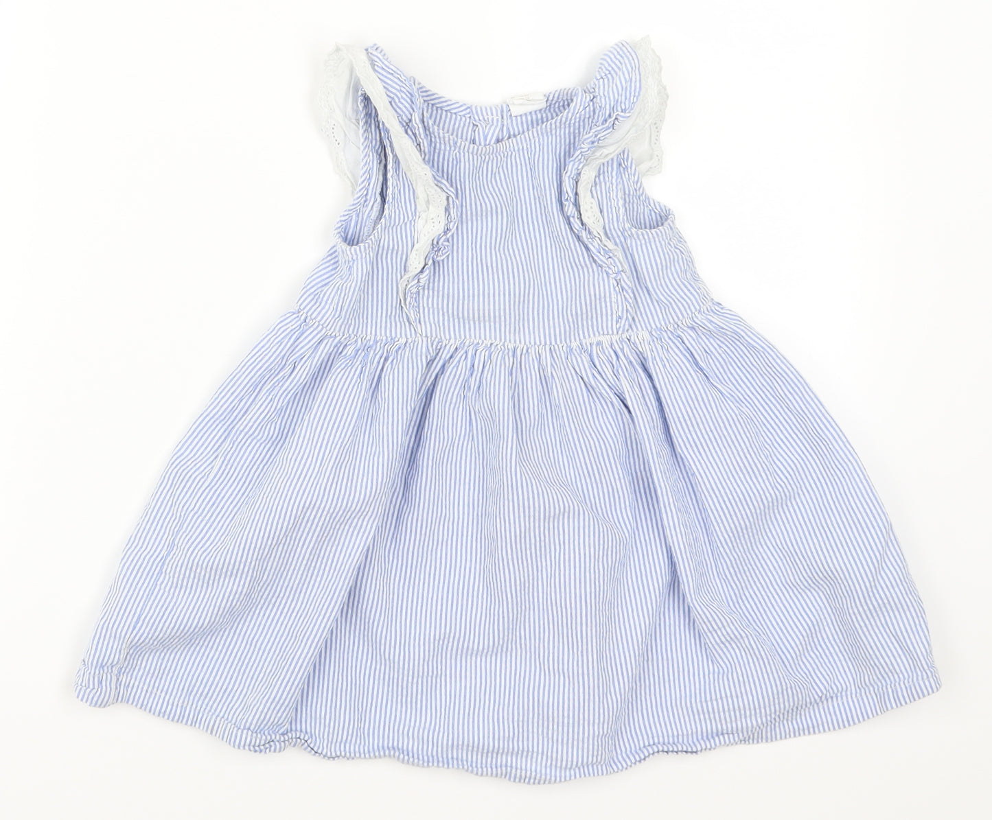 H&M Girls Blue Striped  Skater Dress  Size 2 Years