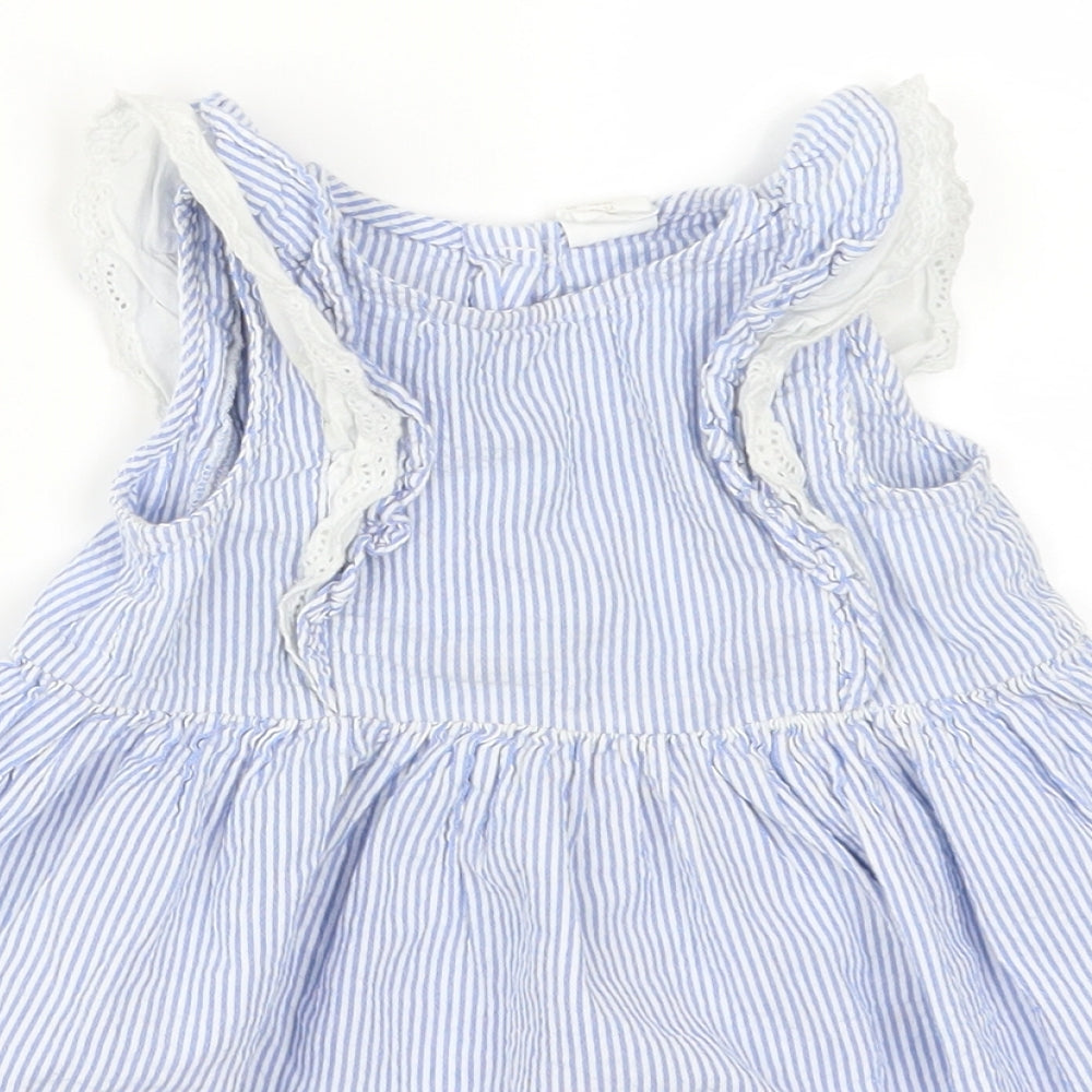H&M Girls Blue Striped  Skater Dress  Size 2 Years