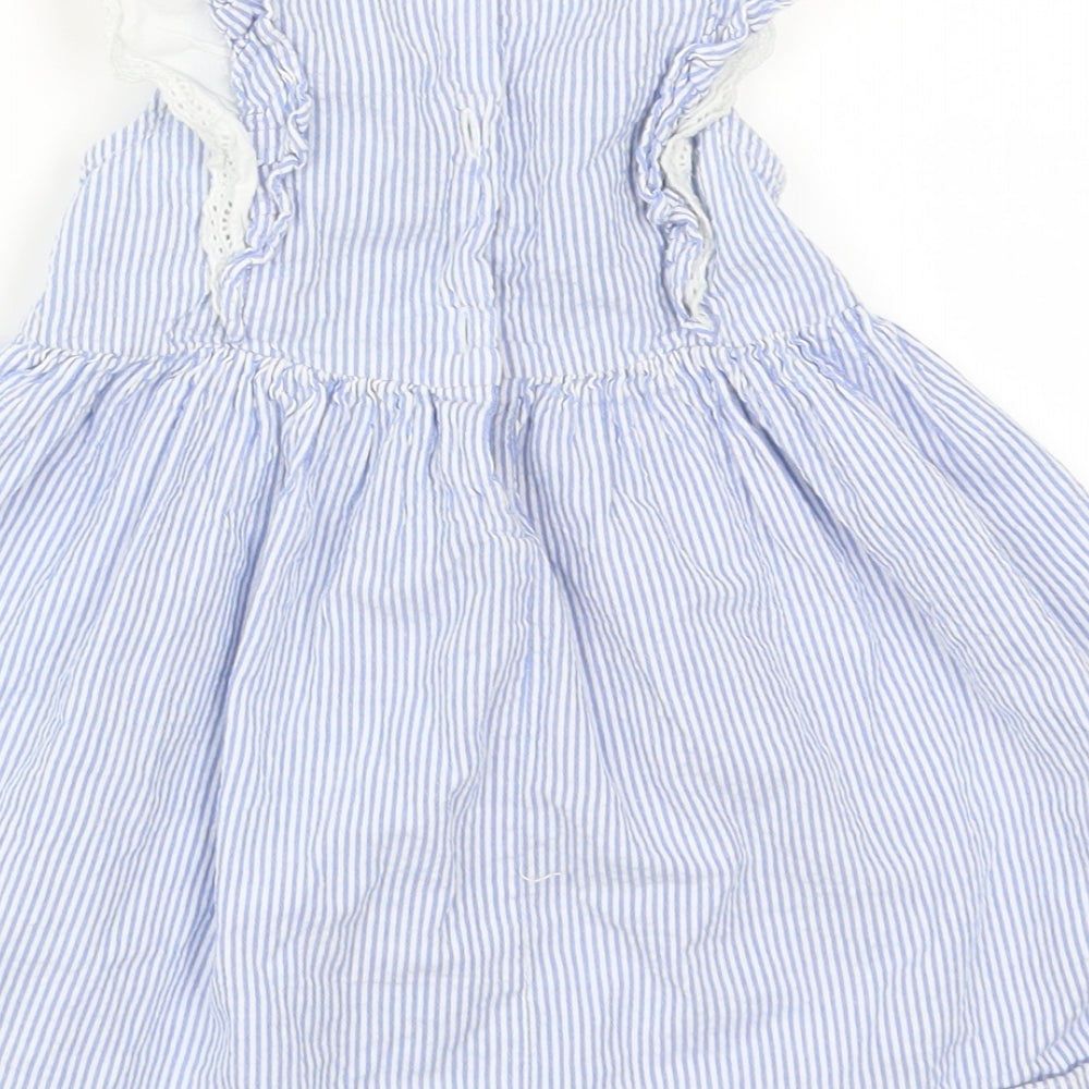 H&M Girls Blue Striped  Skater Dress  Size 2 Years