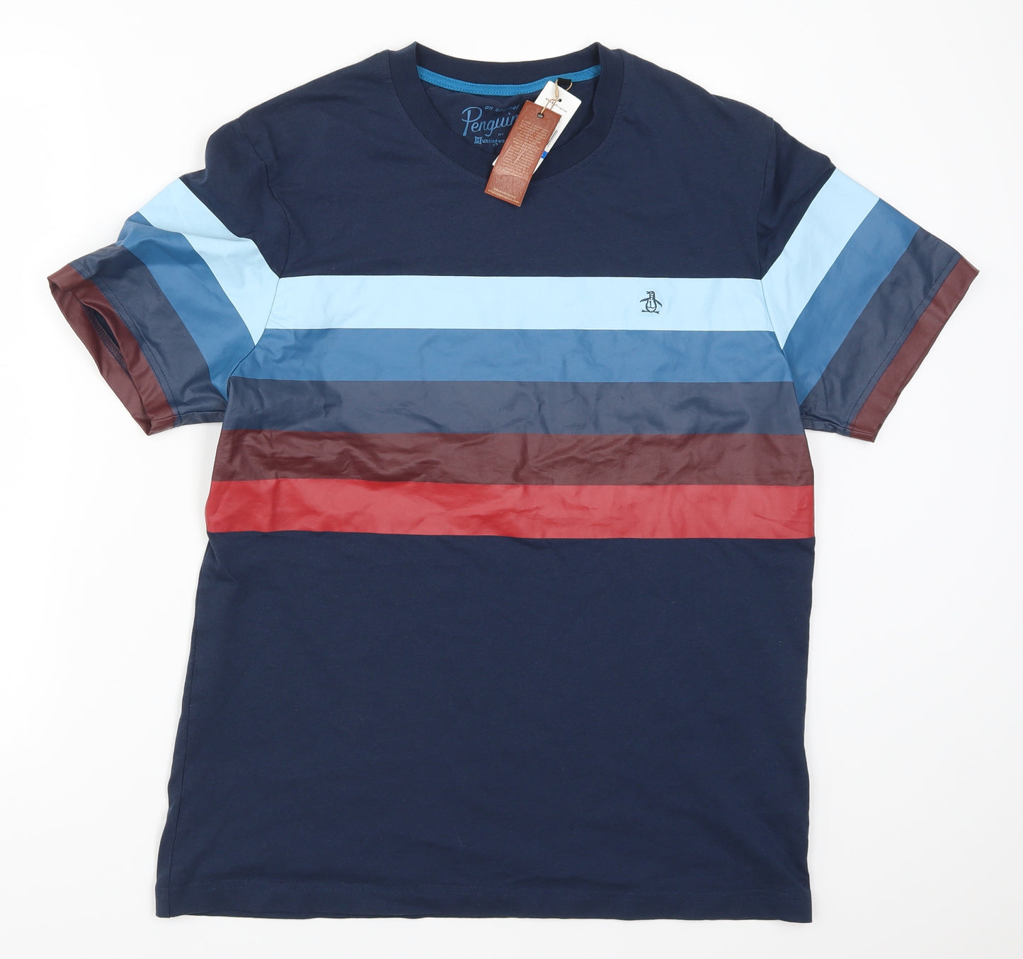 Penguin Mens Blue Striped   T-Shirt Size XL  - Red