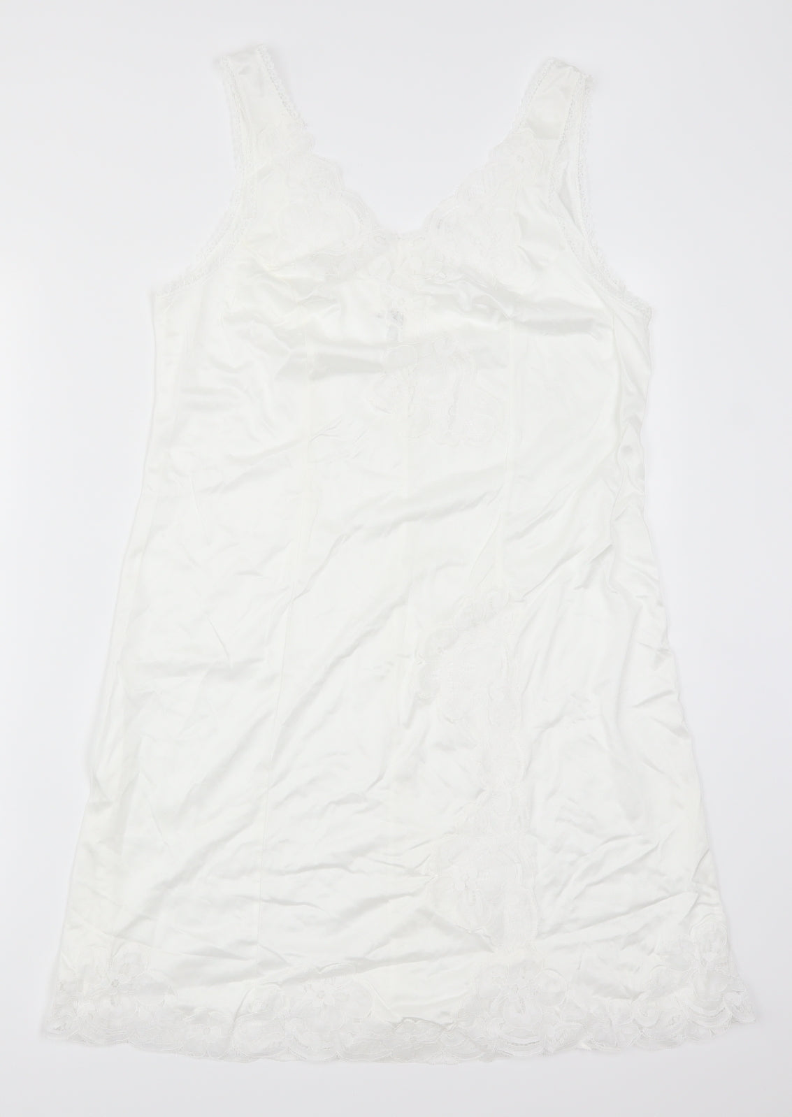 Preworn Womens White Solid Lace Babydoll Dress Size 16