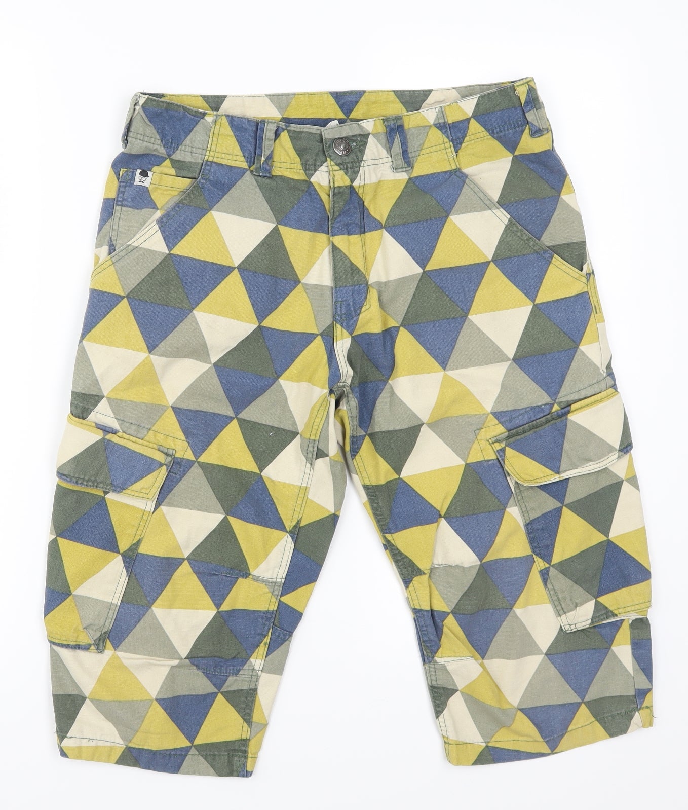 H&M Mens Green Geometric  Cropped Trousers Size 30  - Blue and Yellow