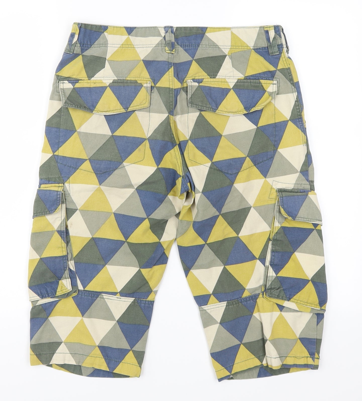 H&M Mens Green Geometric  Cropped Trousers Size 30  - Blue and Yellow