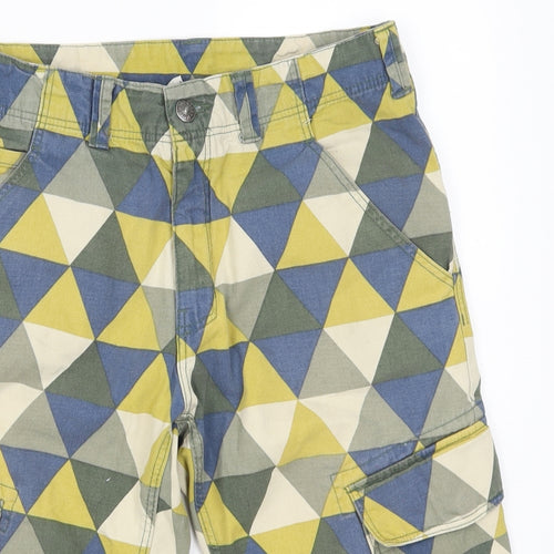 H&M Mens Green Geometric  Cropped Trousers Size 30  - Blue and Yellow