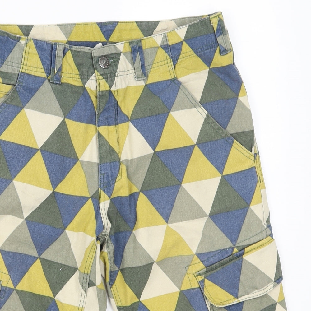 H&M Mens Green Geometric  Cropped Trousers Size 30  - Blue and Yellow