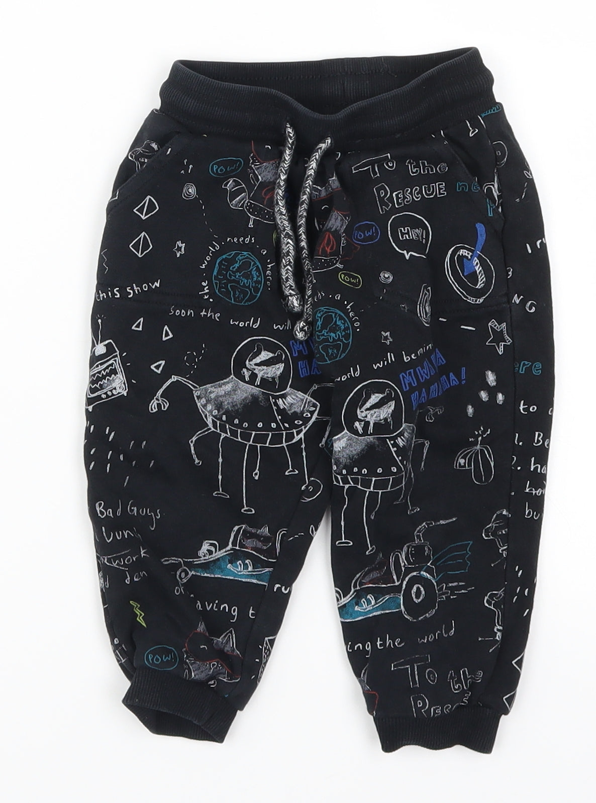 George Boys Black Geometric  Sweatpants Trousers Size 12-18 Months  - Space Animals