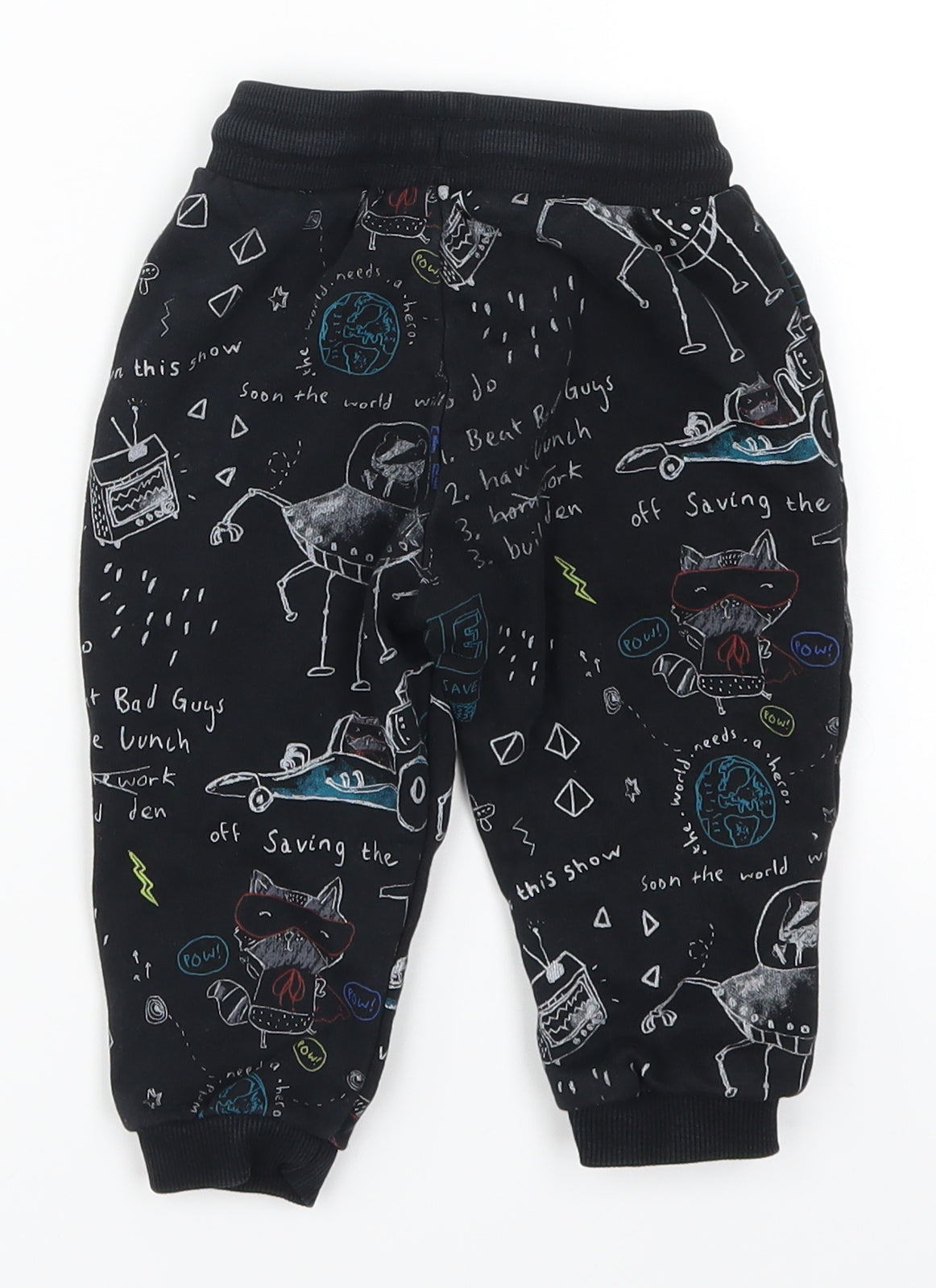 George Boys Black Geometric  Sweatpants Trousers Size 12-18 Months  - Space Animals