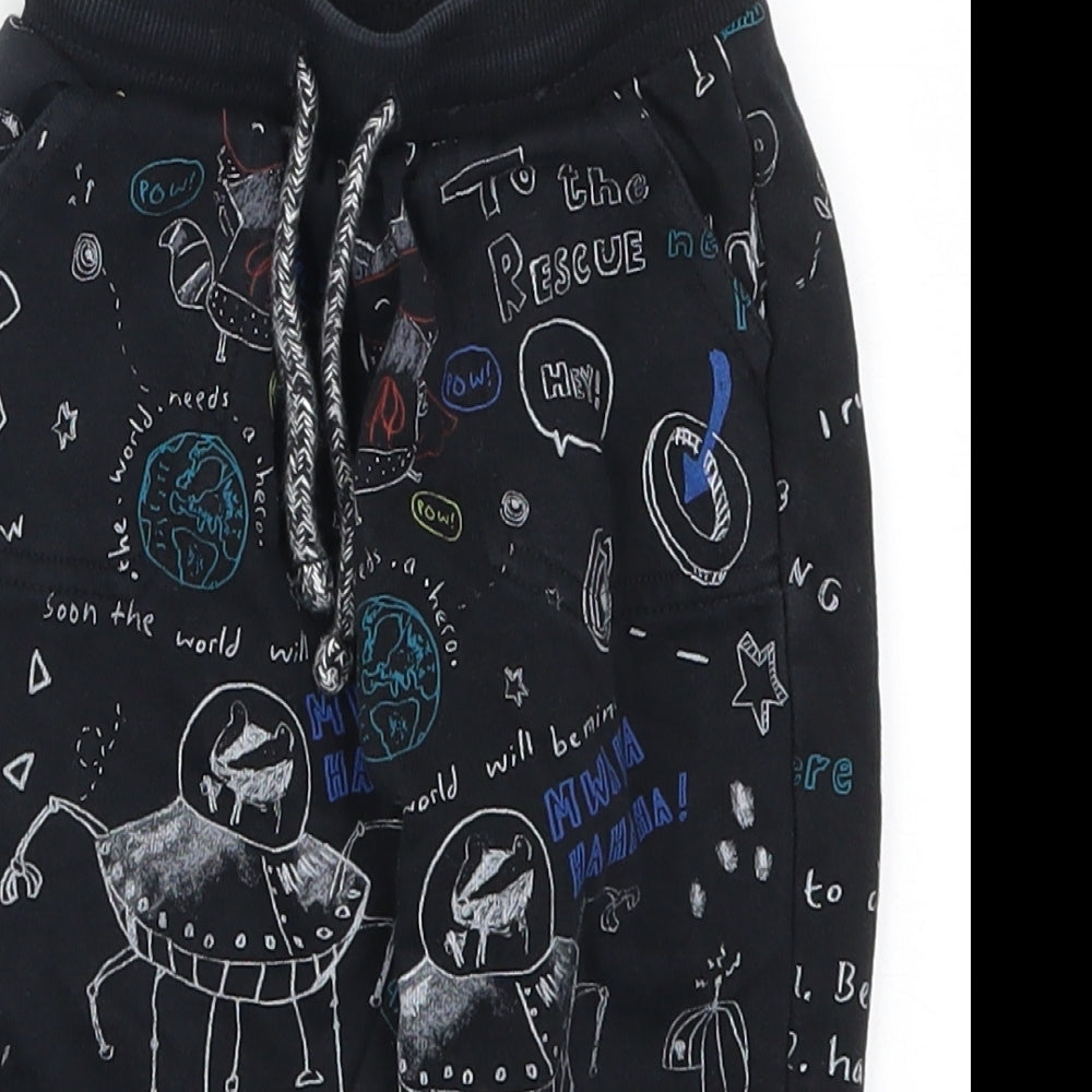 George Boys Black Geometric  Sweatpants Trousers Size 12-18 Months  - Space Animals