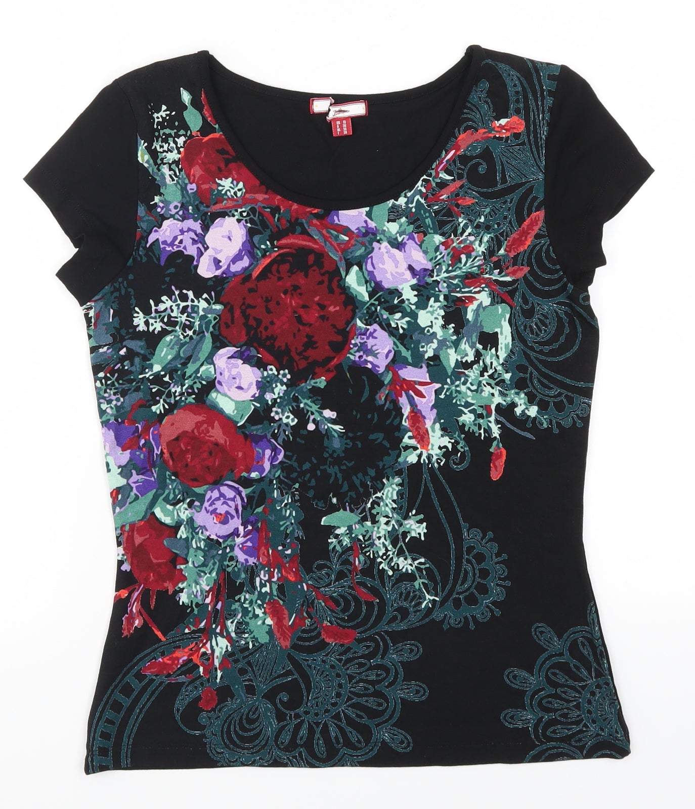 Joe Browns Womens Black Floral  Basic T-Shirt Size 10