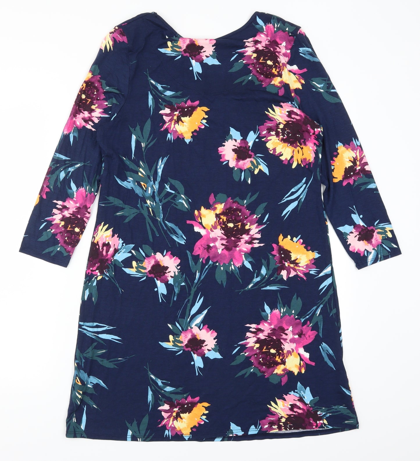 TU Womens Blue Floral  T-Shirt Dress  Size 12  - Pink and Yellow Flowers