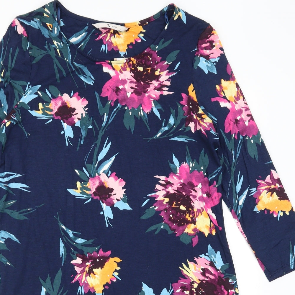 TU Womens Blue Floral  T-Shirt Dress  Size 12  - Pink and Yellow Flowers