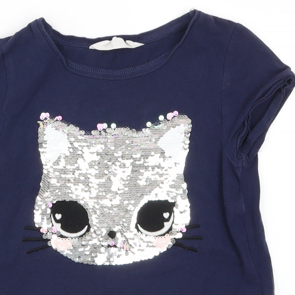 H&M Girls Blue   Basic T-Shirt Size 7-8 Years  - Kitten