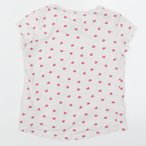 H&M Girls White Geometric  Basic T-Shirt Size 5-6 Years  - Pink Love Hearts