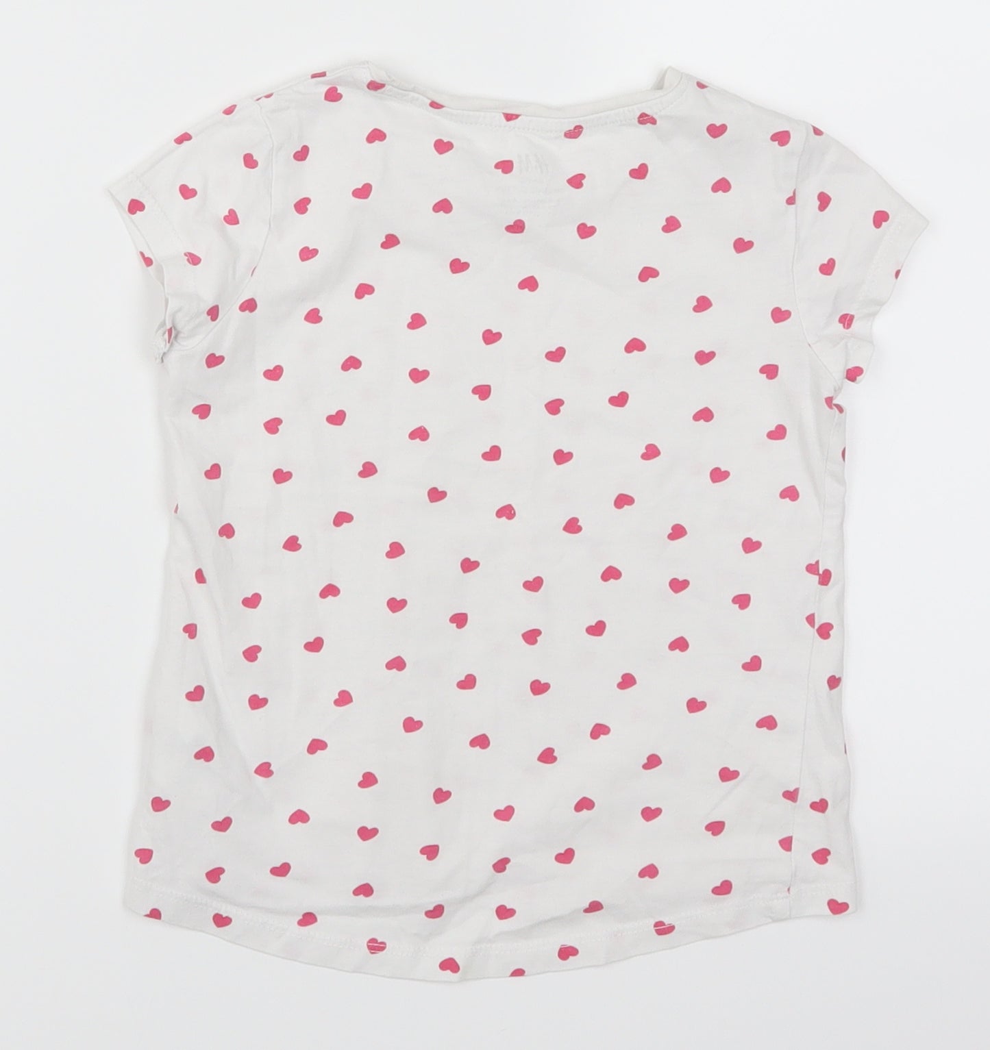 H&M Girls White Geometric  Basic T-Shirt Size 5-6 Years  - Pink Love Hearts