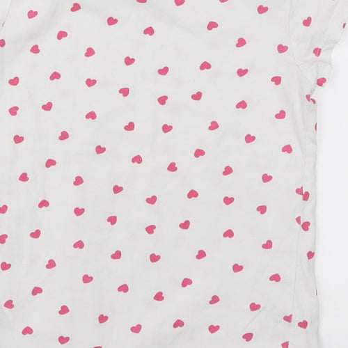 H&M Girls White Geometric  Basic T-Shirt Size 5-6 Years  - Pink Love Hearts