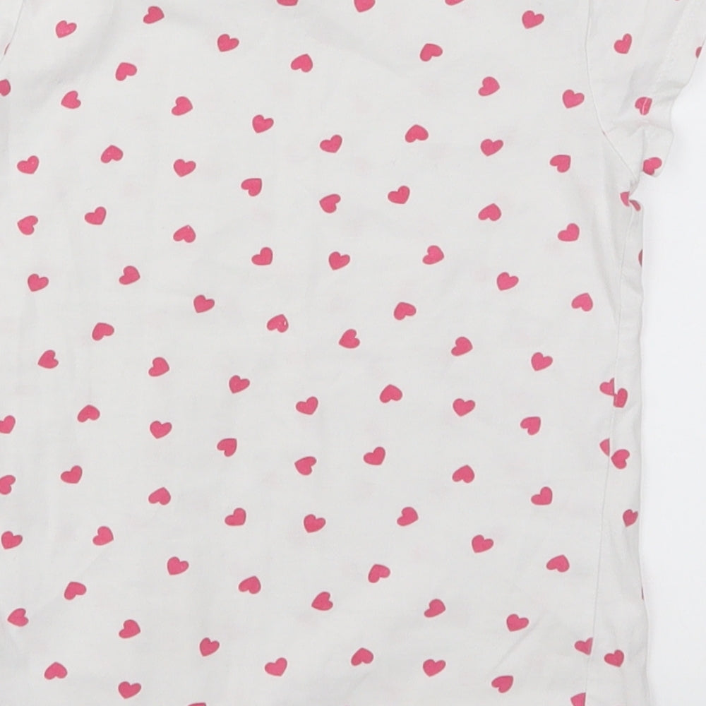 H&M Girls White Geometric  Basic T-Shirt Size 5-6 Years  - Pink Love Hearts