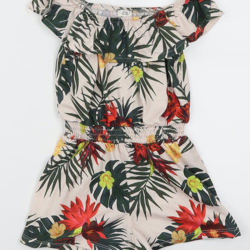 River Island Girls Beige Floral  Playsuit One-Piece Size 5-6 Years  - Red and Yellow Flowers