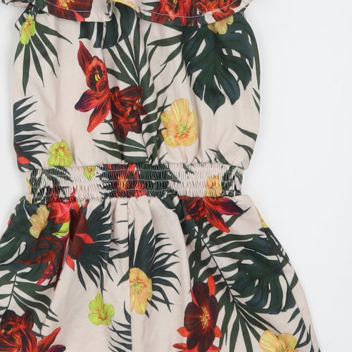River Island Girls Beige Floral  Playsuit One-Piece Size 5-6 Years  - Red and Yellow Flowers