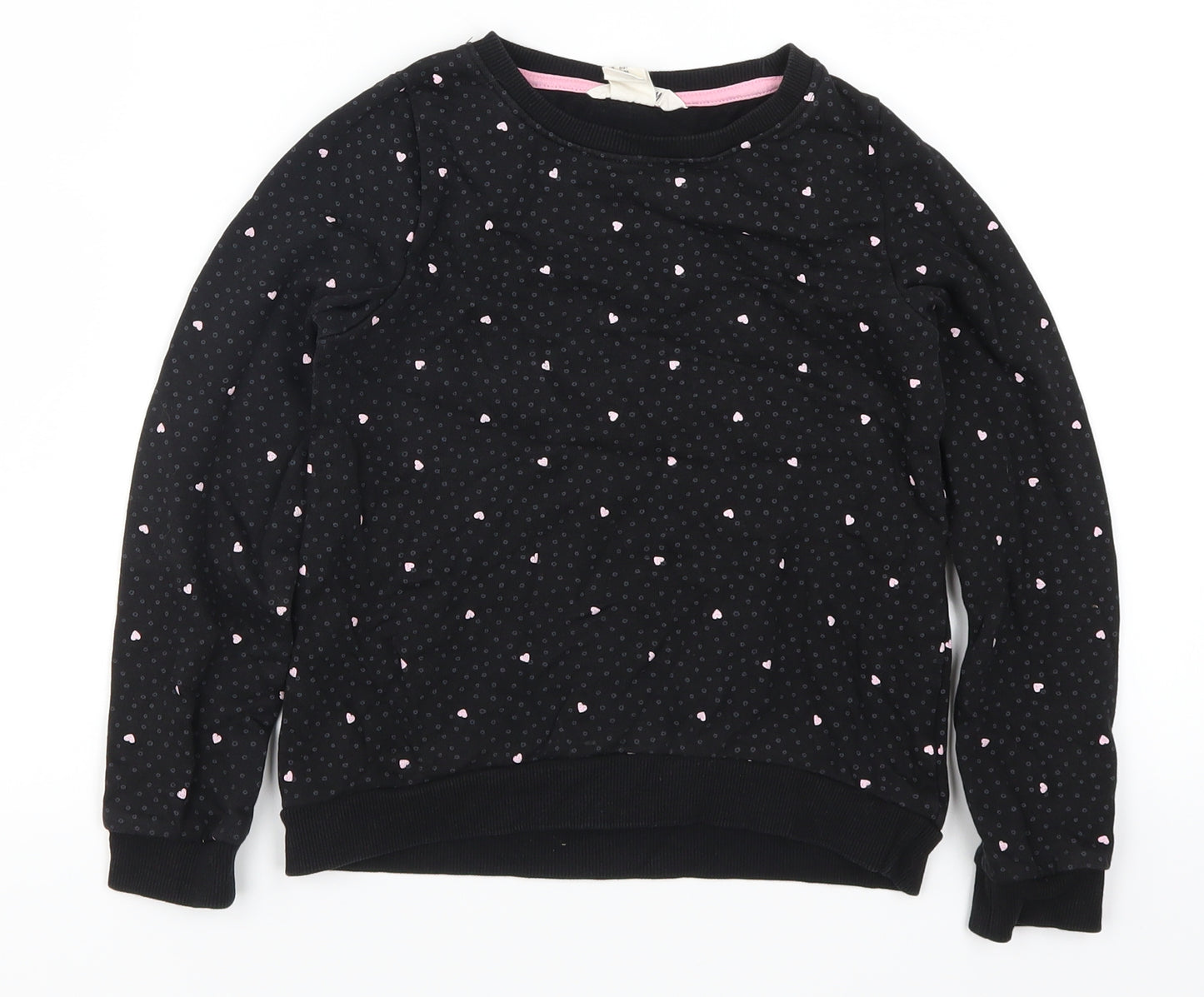 H&M Girls Black Geometric  Pullover Sweatshirt Size 7-8 Years  - Love Hearts
