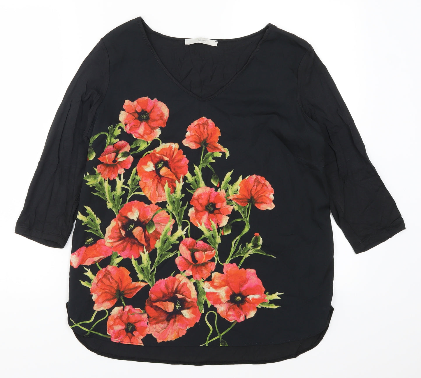 George Womens Black Floral  Basic T-Shirt Size 12