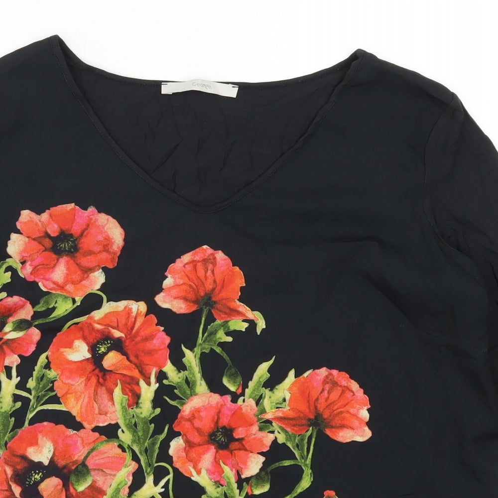George Womens Black Floral  Basic T-Shirt Size 12