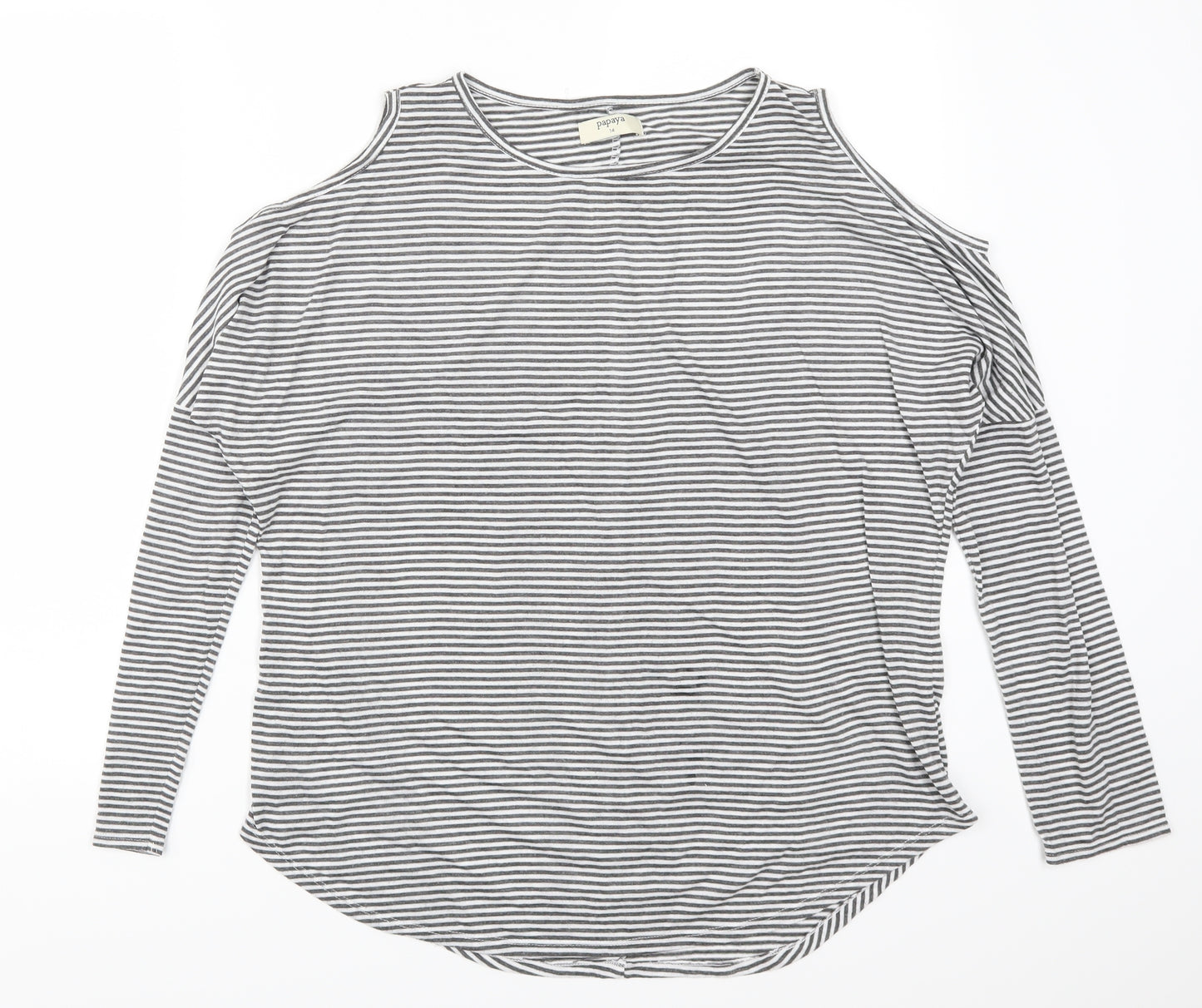 Papaya Womens Grey Striped  Basic T-Shirt Size 14