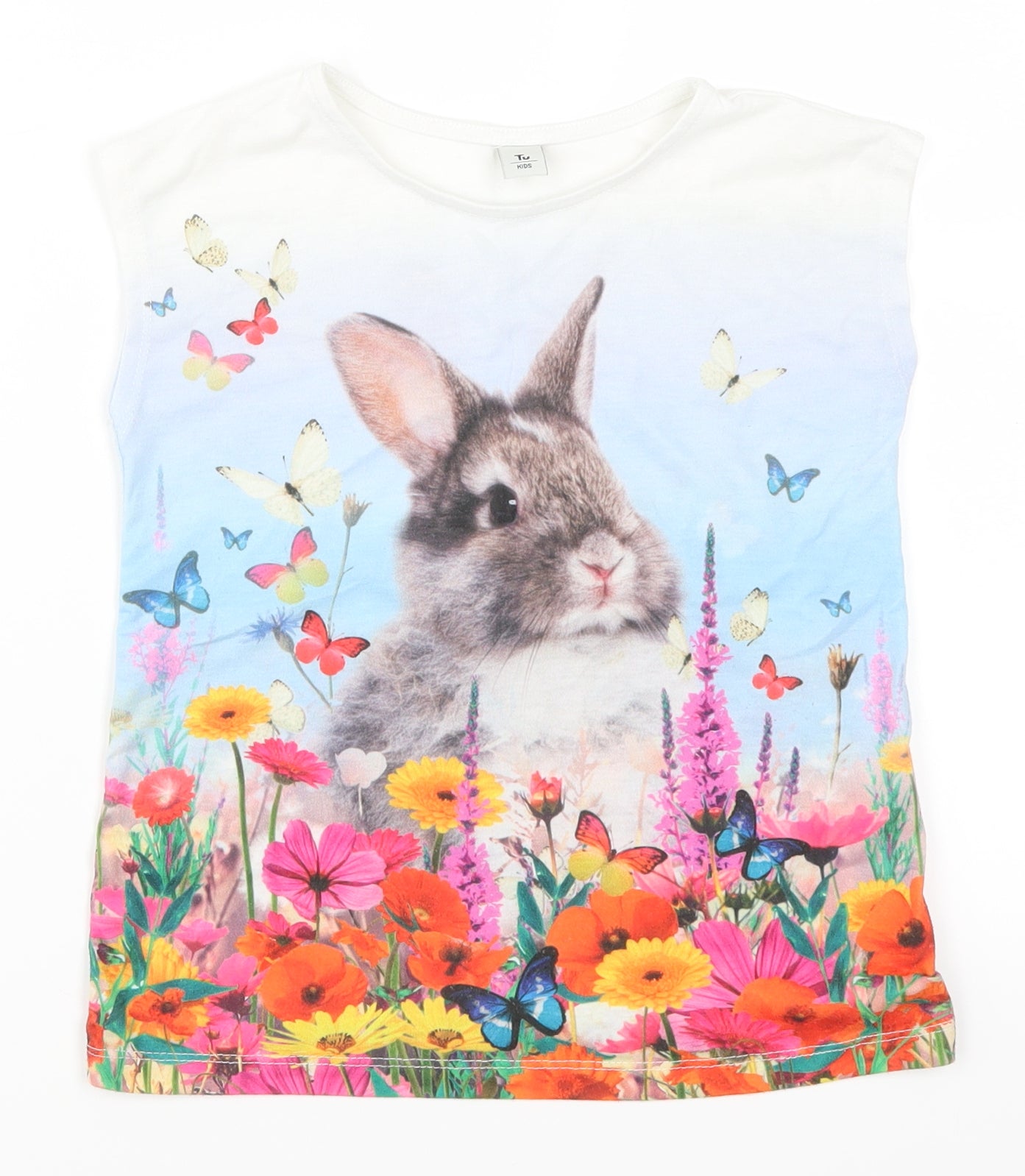 TU Girls Multicoloured Floral  Basic T-Shirt Size 7 Years  - Rabbit