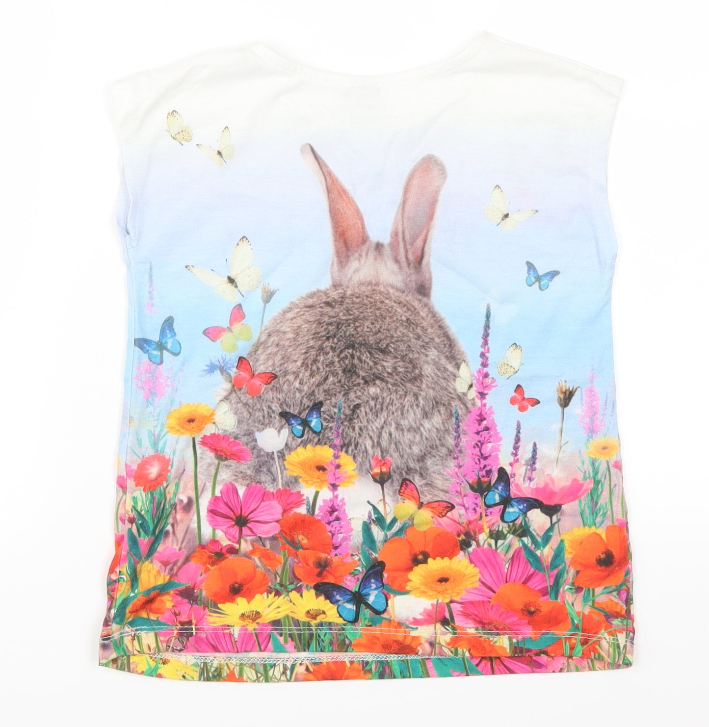 TU Girls Multicoloured Floral  Basic T-Shirt Size 7 Years  - Rabbit