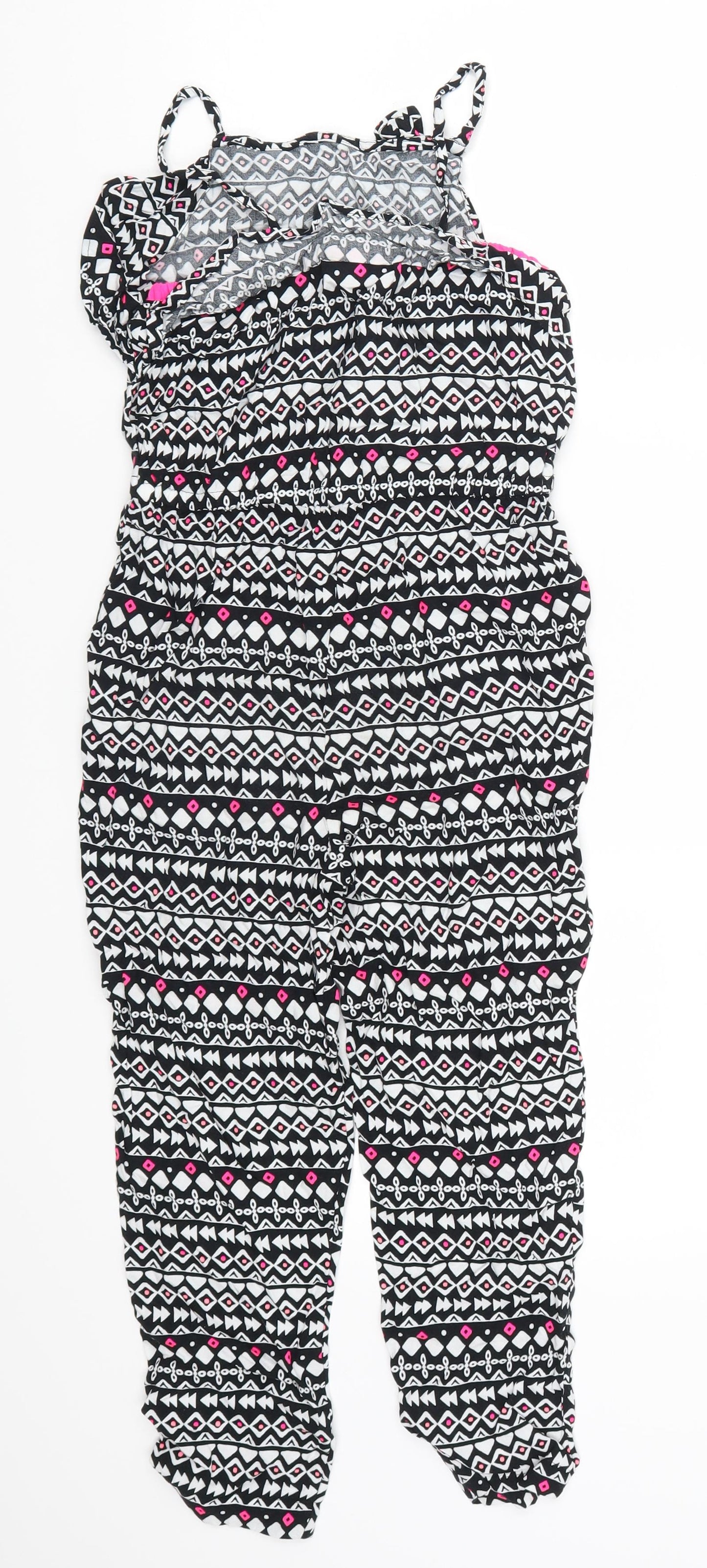 Matalan Girls Black Geometric  Jumpsuit One-Piece Size 8 Years  - Pink