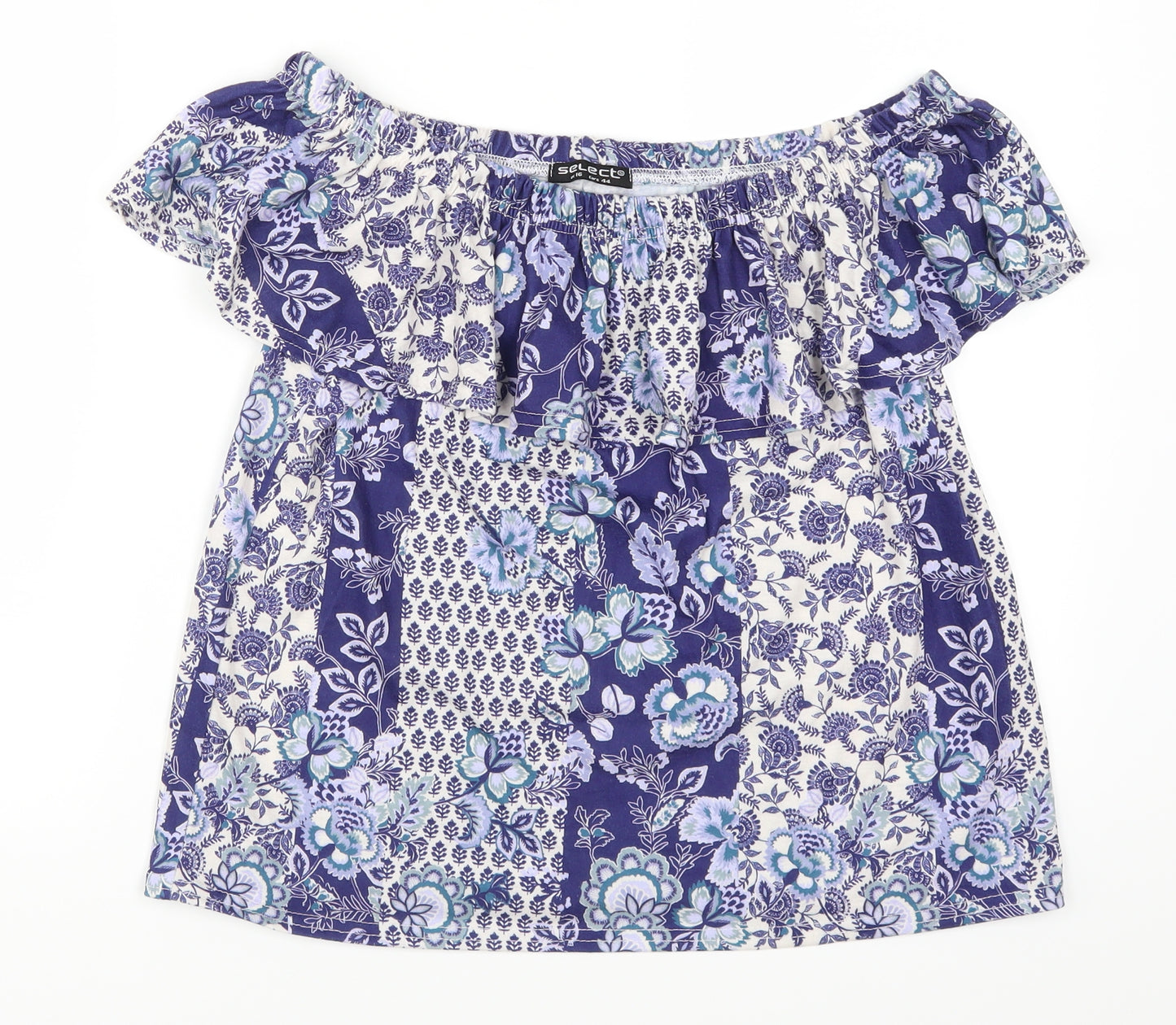 Select Womens Blue Floral  Basic T-Shirt Size 16