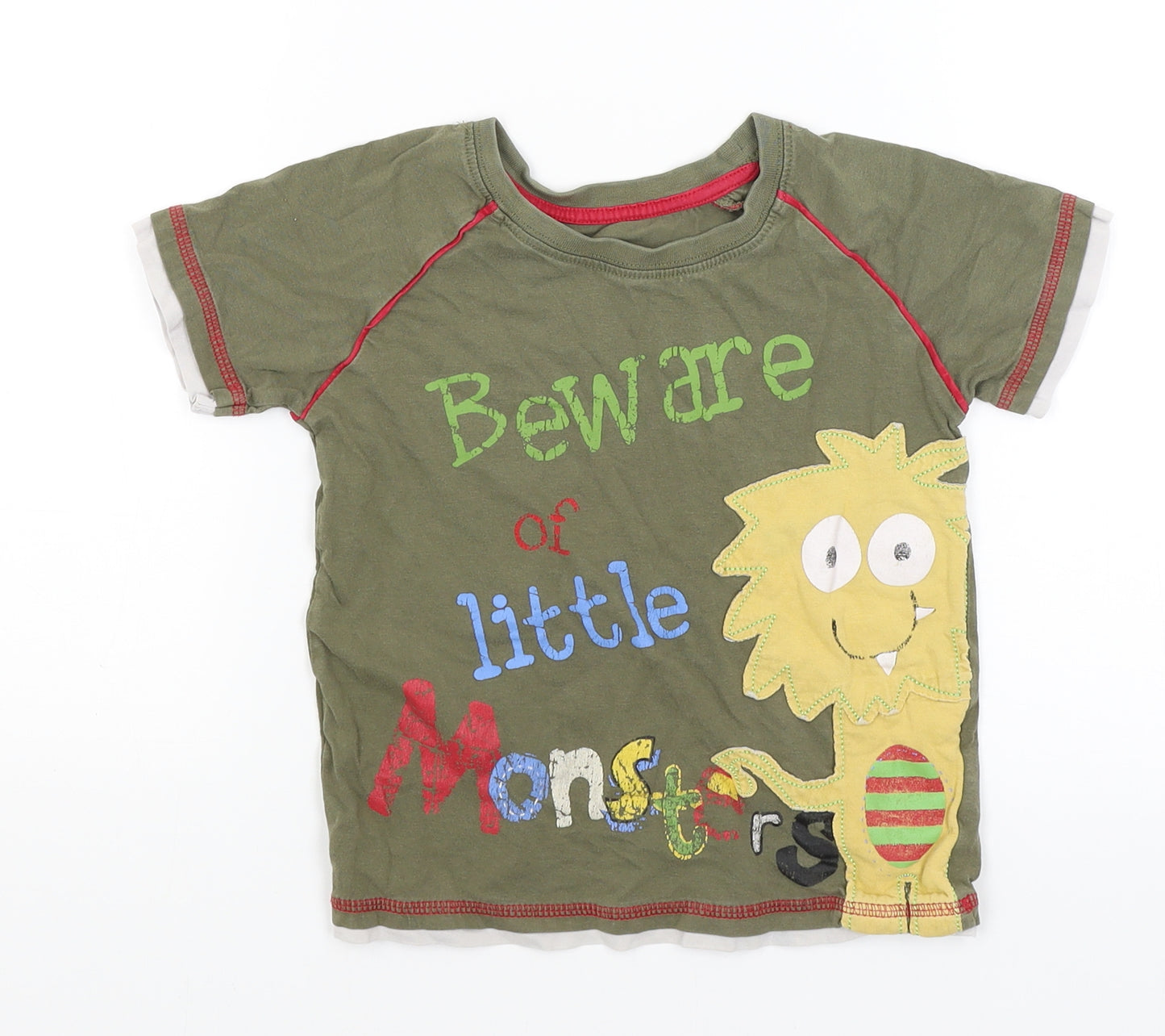 Matalan Boys Green   Basic T-Shirt Size 3-4 Years  - Beware of little monsters