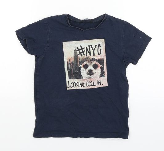 Front view of George girls’ blue basic t-shirt, size 6-7, years - meerkat