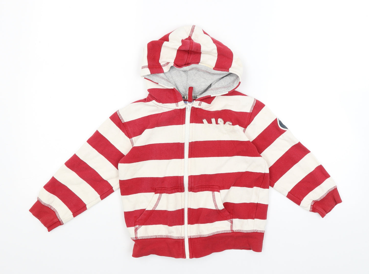 Junior J Boys Red Striped  Full Zip Hoodie Size 4-5 Years