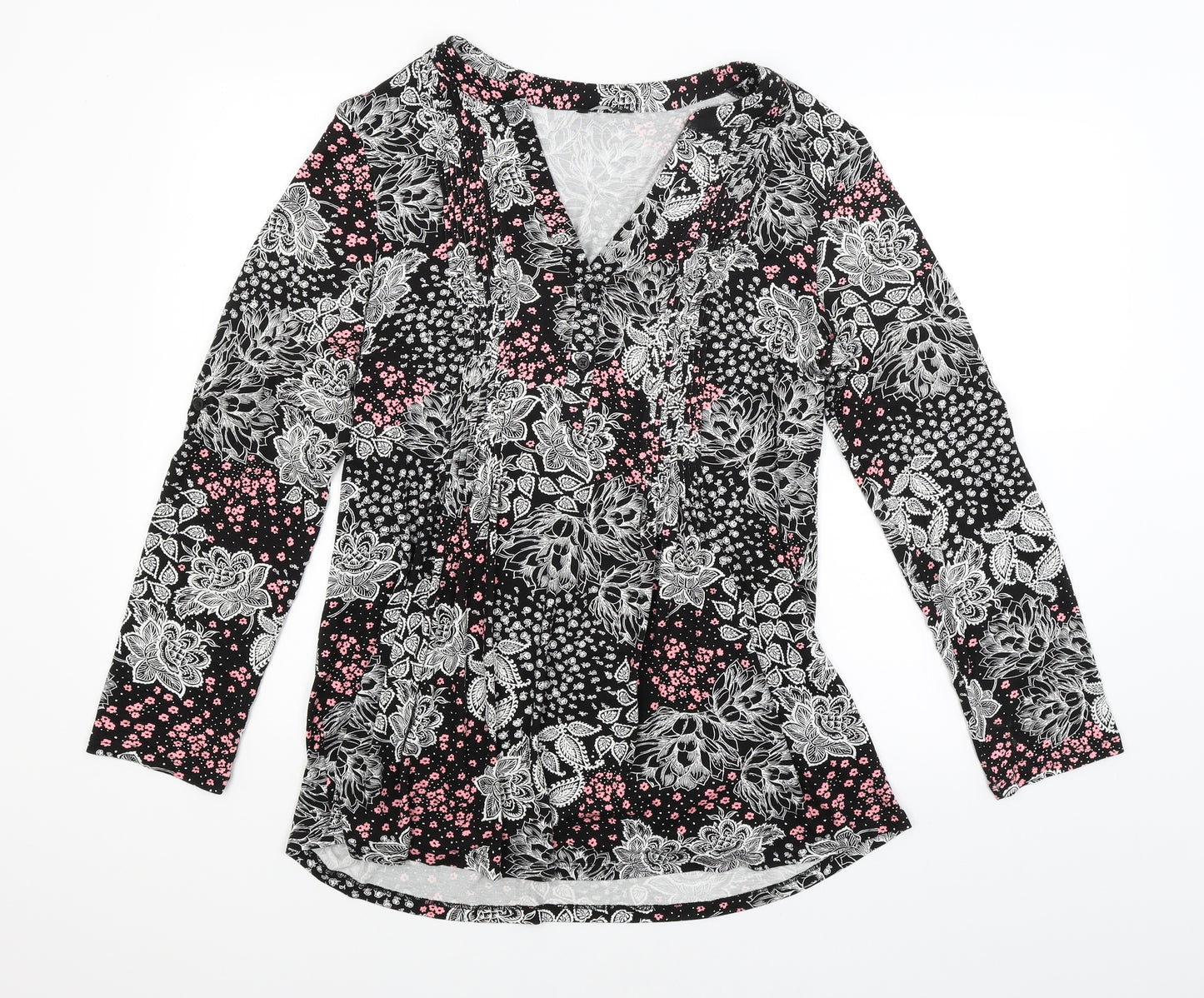 Roman Womens Black Floral  Basic T-Shirt Size 16