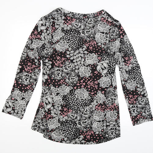 Roman Womens Black Floral  Basic T-Shirt Size 16