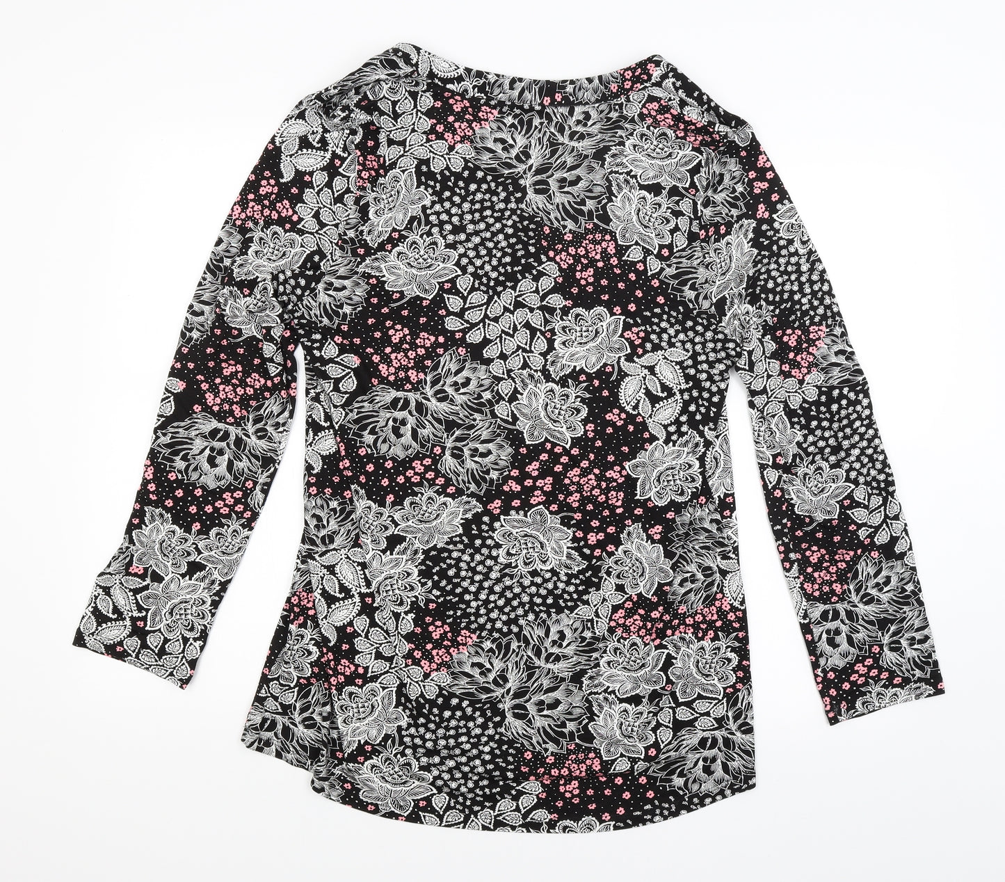 Roman Womens Black Floral  Basic T-Shirt Size 16